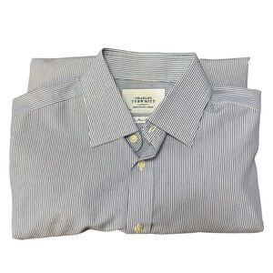 Charles Tyrwhitt Blue and White Striped French Cuff Dress Shirt